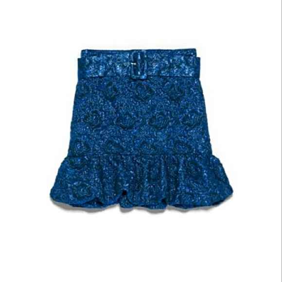 Zara | Skirts | Zara Blue Metallic Textured Mini Ruffle Skirt | Poshmark